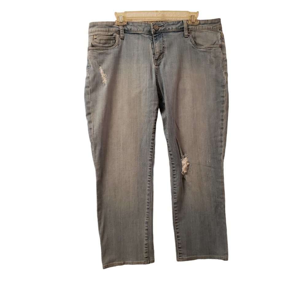 KUT From the Kloth 16 Katy Boyfriend Distressed Denim Petite Jeans Light Wash
